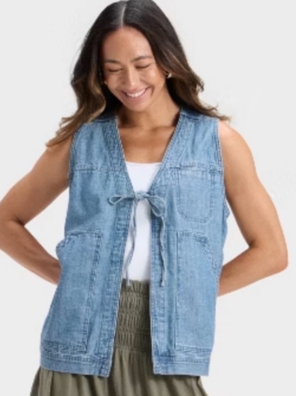 Universal Thread Light Wash Denim Tie-Front Vest